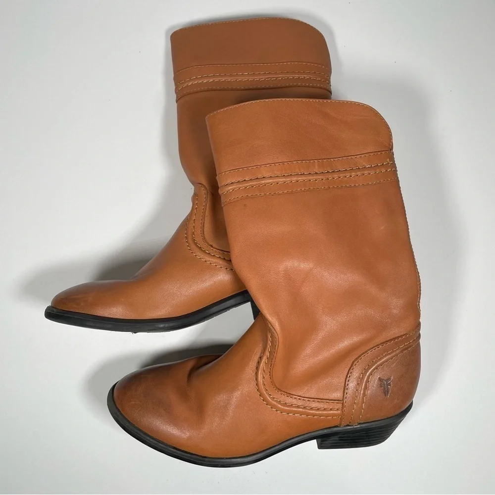 Frye Boots Boys Western Leather Tan Cowboy Boots Carmel Rubber Sole Shoes Size 2